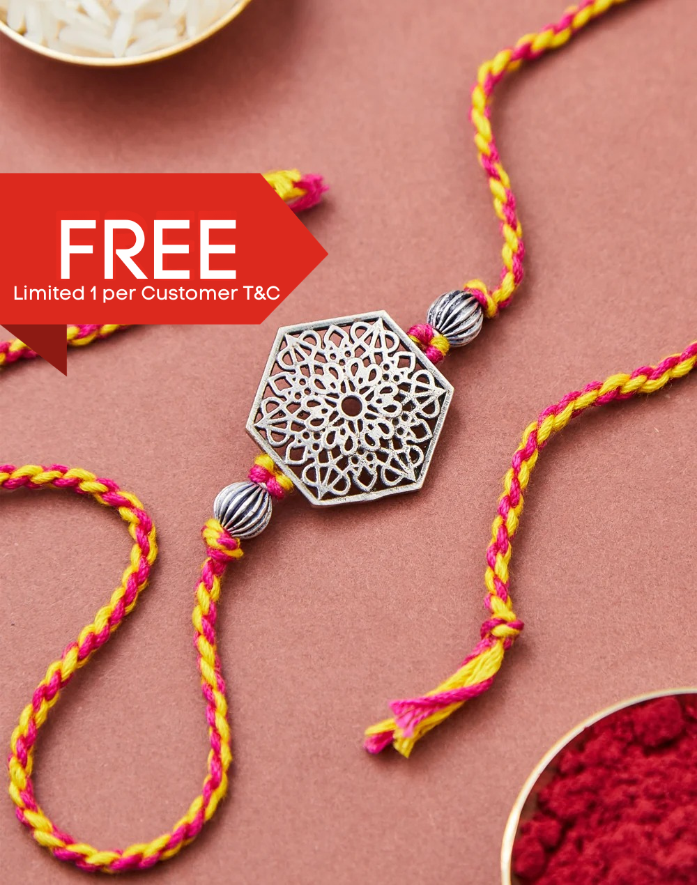 *FREE Multi Metal Intricate Geometrical Jaali Work Rakhi - LIMITED