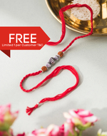 *FREE Red Metal Rudrakash With Silver Beads Rakhi - LIMITED