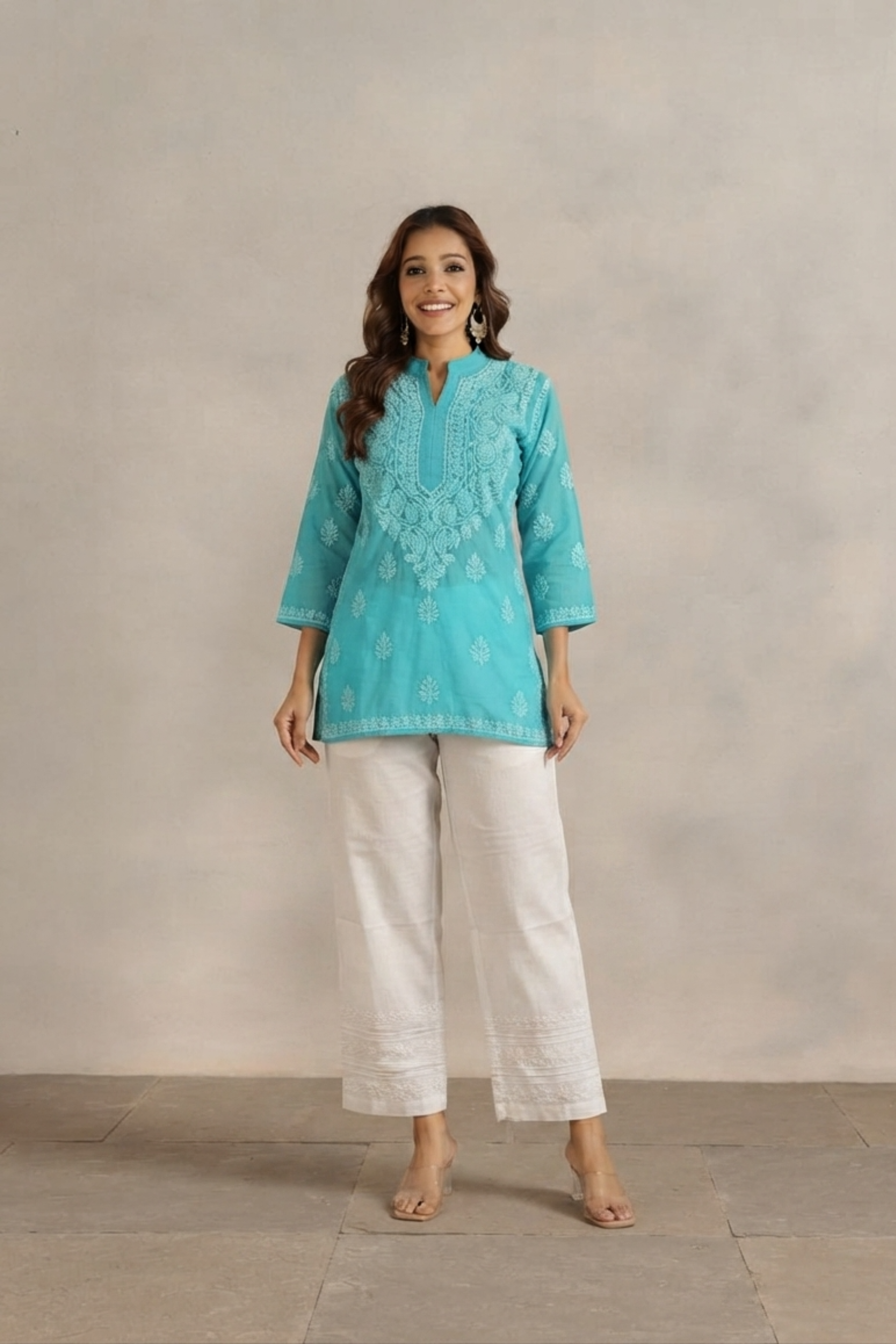 White Cotton Chikankari Pallazo