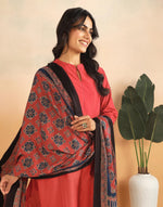 Red Viscose Blend Ajrakh Printed Dupatta