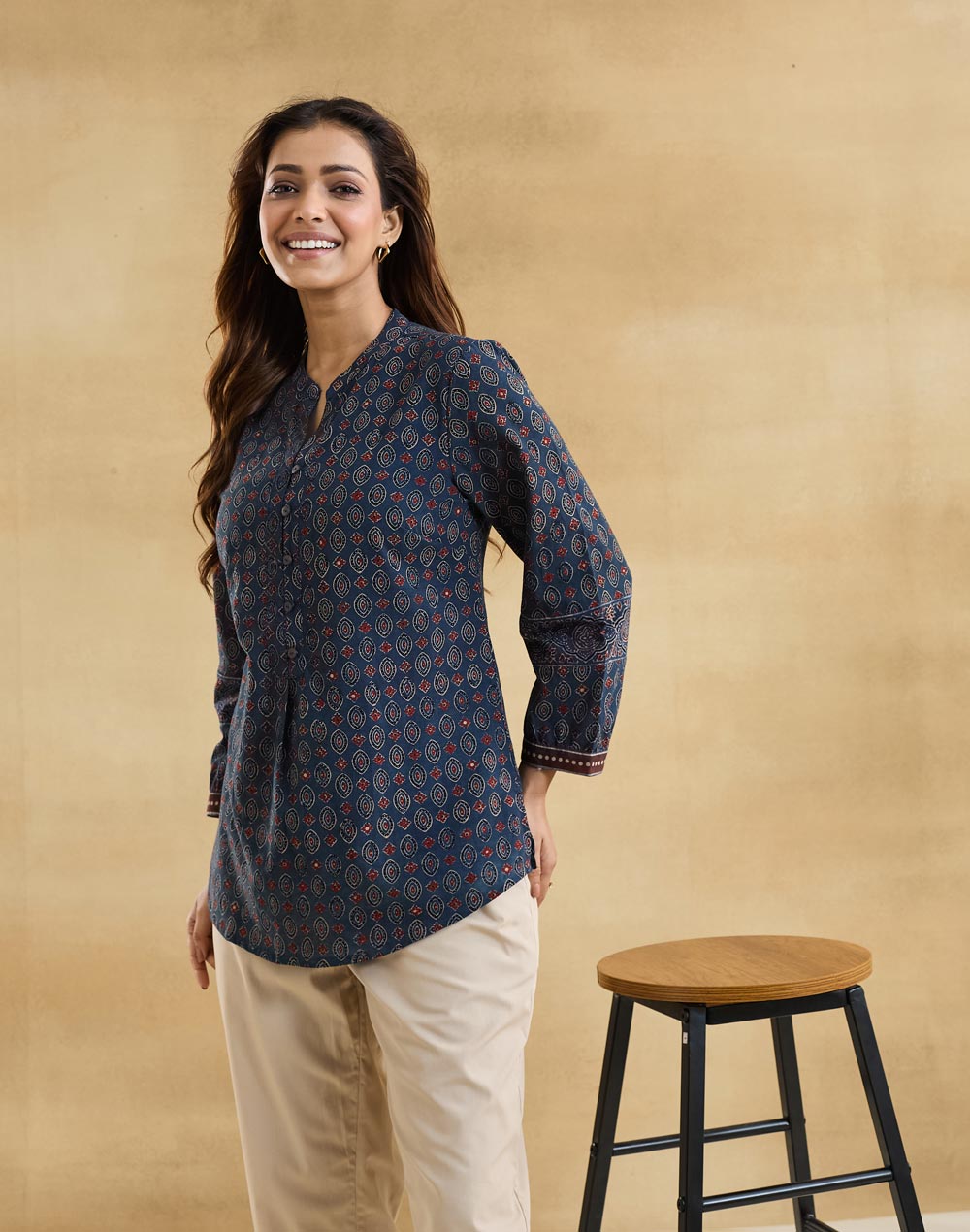 Indigo Cotton Ajrakh Printed Tunic
