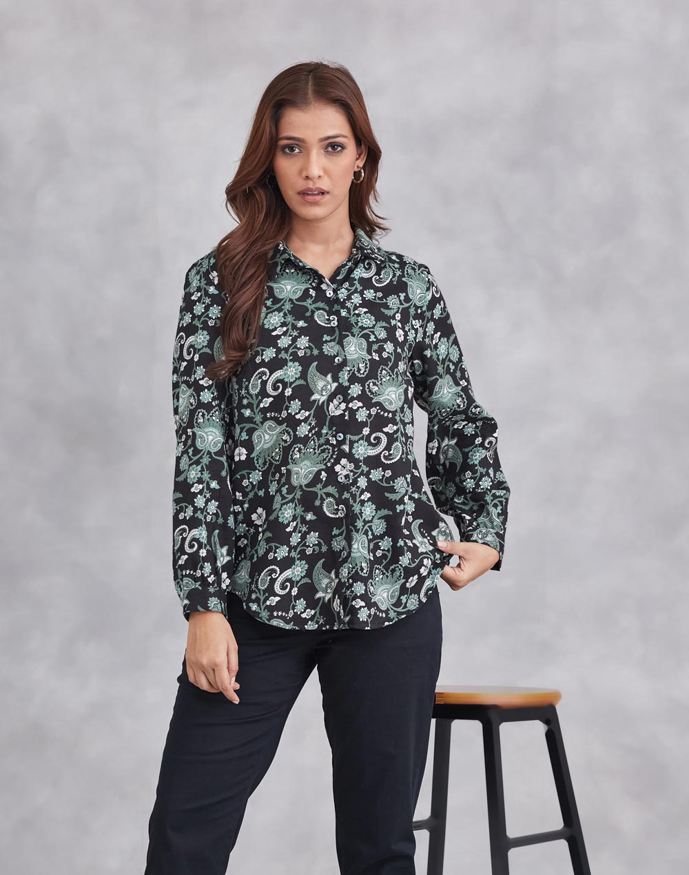 Black Cotton Printed Shirt
