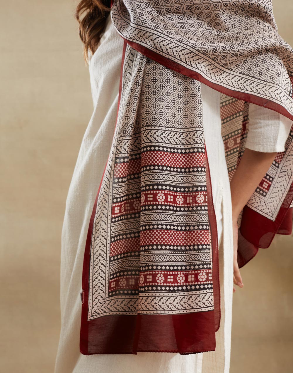 Black Cotton Silk Bagh Printed Stole
