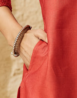Rust Viscose Silk Pintuck Knee Length Kurta