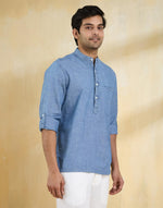 Blue Cotton Slim Fit Mid Placket Shirt