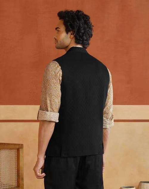 Texture and finish of the Black Nehru Jacket by Fabindia UK