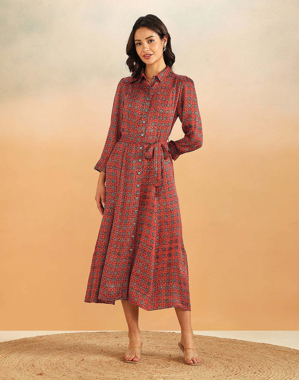 Red Rayon Blend Ajrakh Maxi