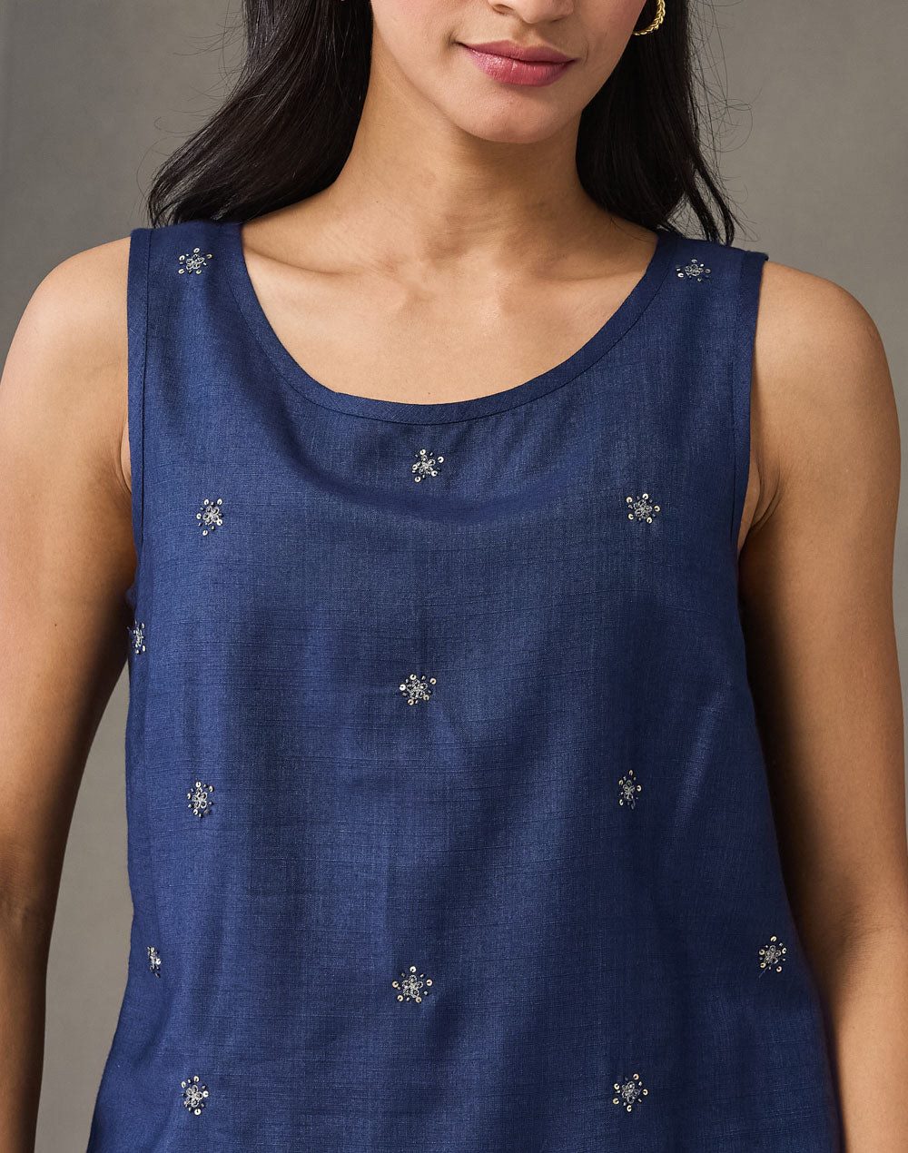 Blue Viscose Silk Hand Embroidered Top