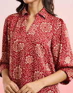 Red Rayon Ajrakh Print Top for Women with an Ajrakh-inspired print