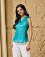 Aqua Rayon Blend Hand Embroidered Top