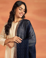 Navy Viscose Silk Hand Woven Dupatta