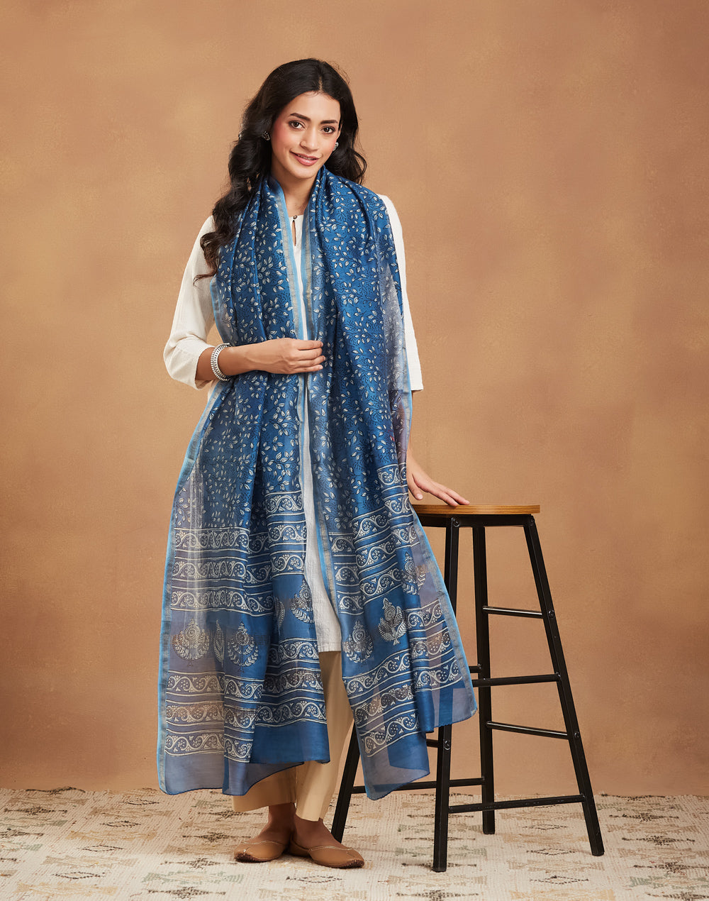 Indigo Cotton Silk Blend Dabu Printed Dupatta