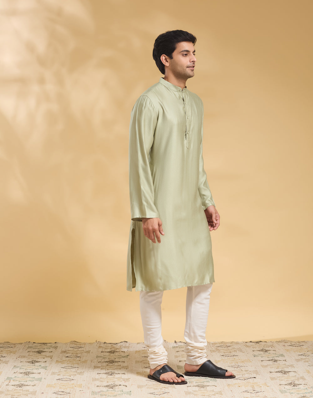 Green Viscose Silk Long Kurta