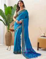 Teal Cotton Silk Blend Jamdani Woven Wonders Sari
