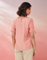 Texture and finish of the Dusty Pink Hand Embroidered Top by Fabindia UK