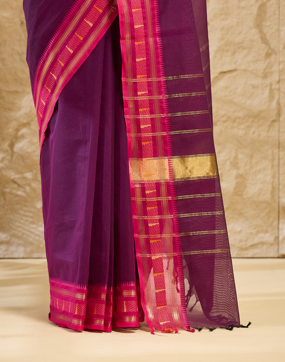 Purple Cotton Blend Sari