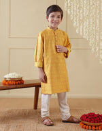 Yellow Viscose Blend Hand Block Printed Long Kurta