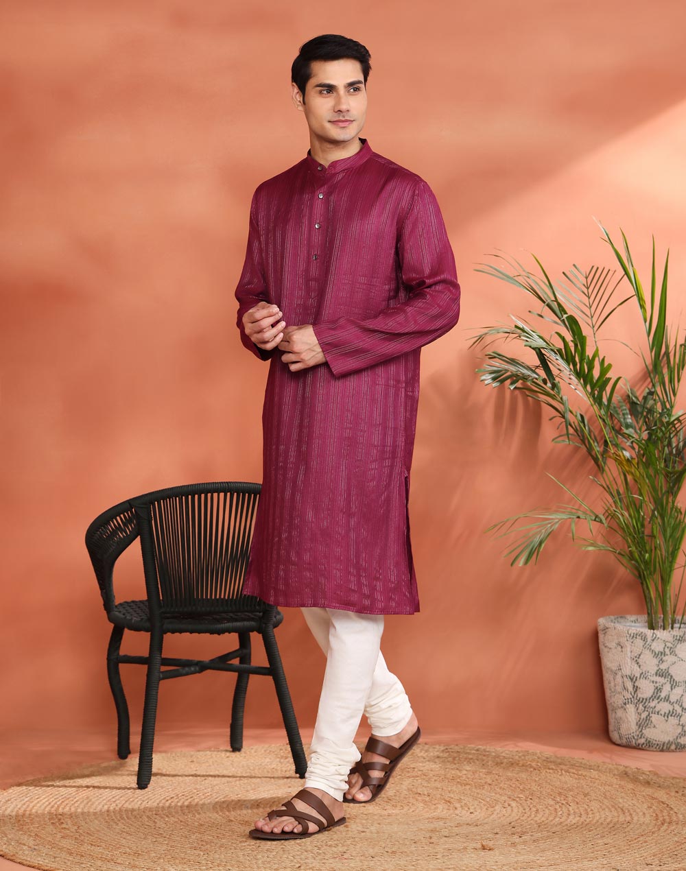 Pink Viscose Silk Blend Long Kurta