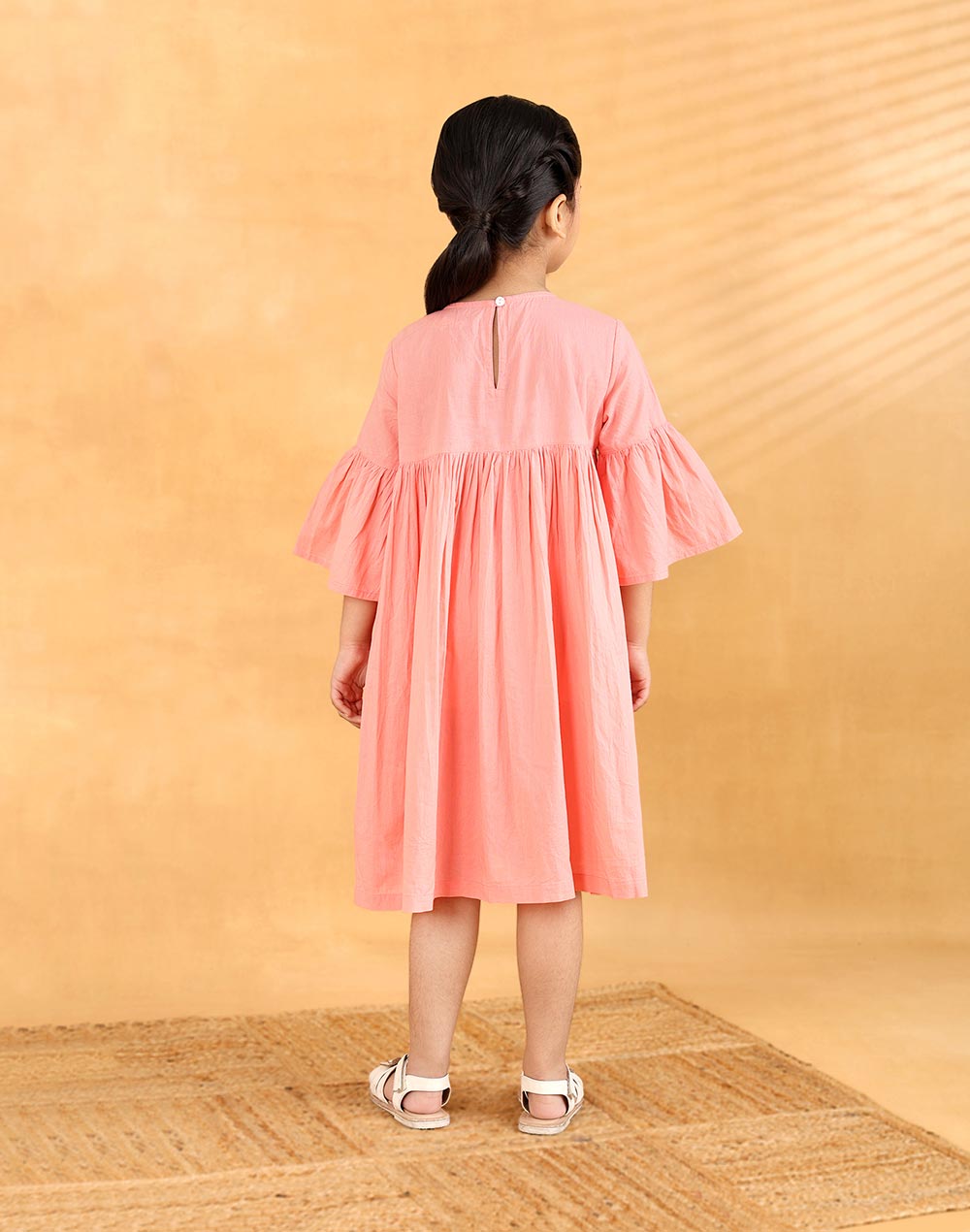 Pink Cotton Chikankari Bluebell Dress
