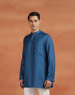 Blue Viscose Silk Short Kurta