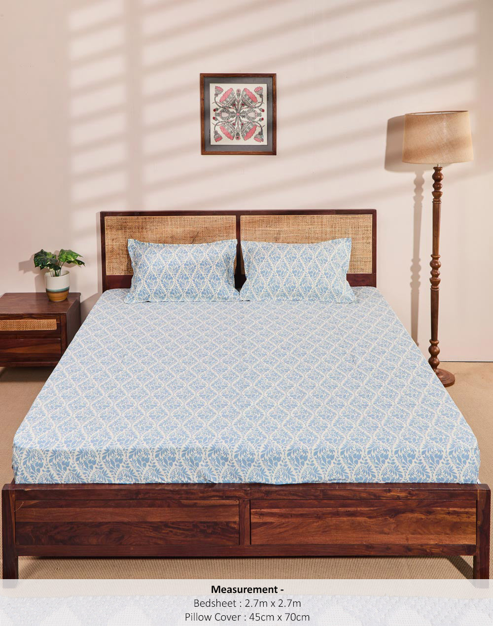 Blue Prachi Cotton Bed Sheet With 2 Pillow Covers