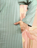 Sage Viscose Blend Stripe Long Kurta
