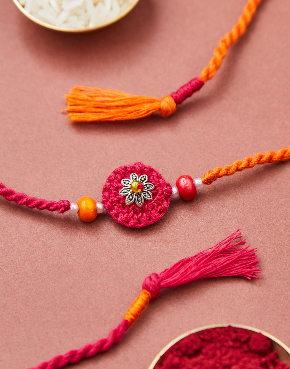 Multi Metal Crochet Floral Rakhi