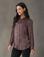 Blue-Red Rayon Blend Geometric Shirt