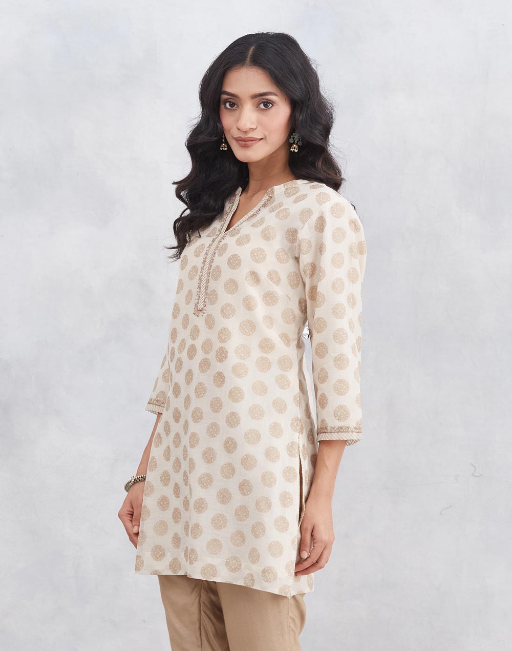 Natural Cotton Silk Printed Slim Fit Short Kurta