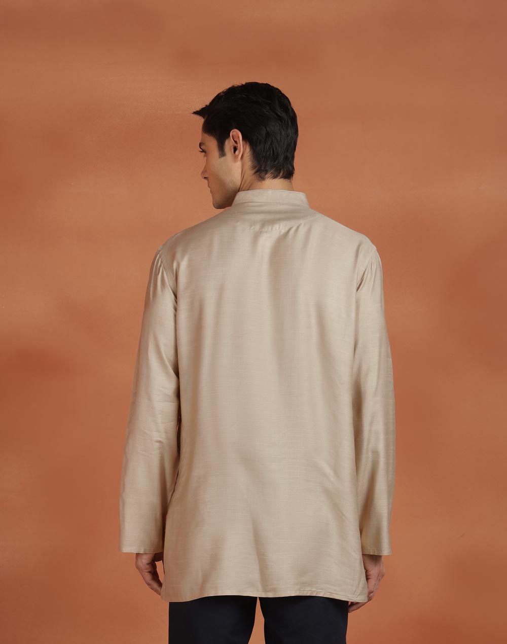 Beige Viscose Silk Embroidered Short Kurta