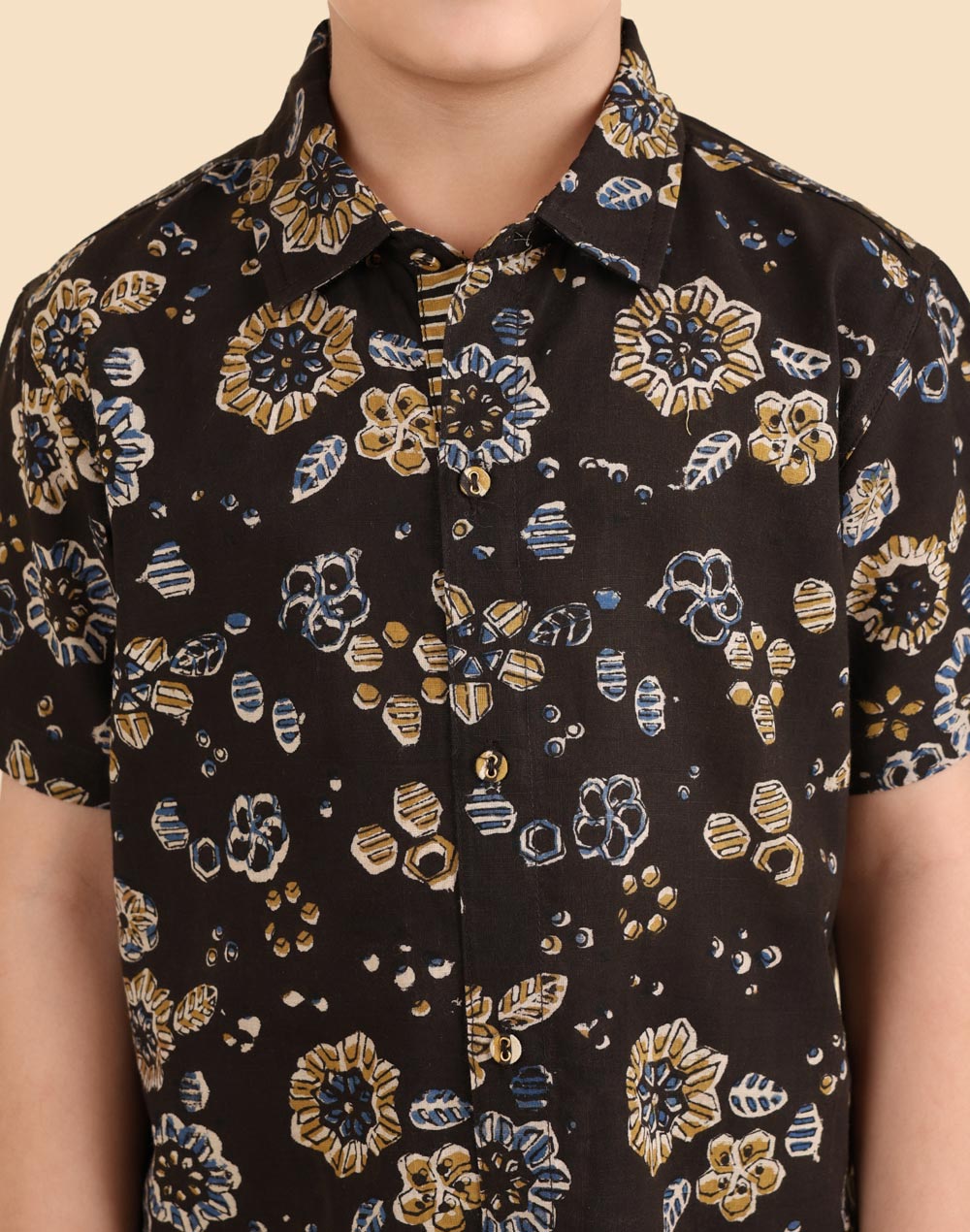 Black Cotton Dabu Printed Shirt
