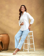 White Cotton Linen Slim Fit Shirt