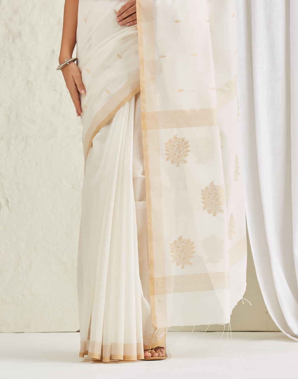 Natural Cotton Silk Blend Chanderi Sari