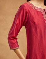Wine Cotton Silk Embroidered Long Kurta