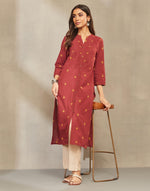 Maroon Cotton Slim Fit Long Kurta