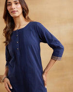 Navy Cotton Woven Long Kurta