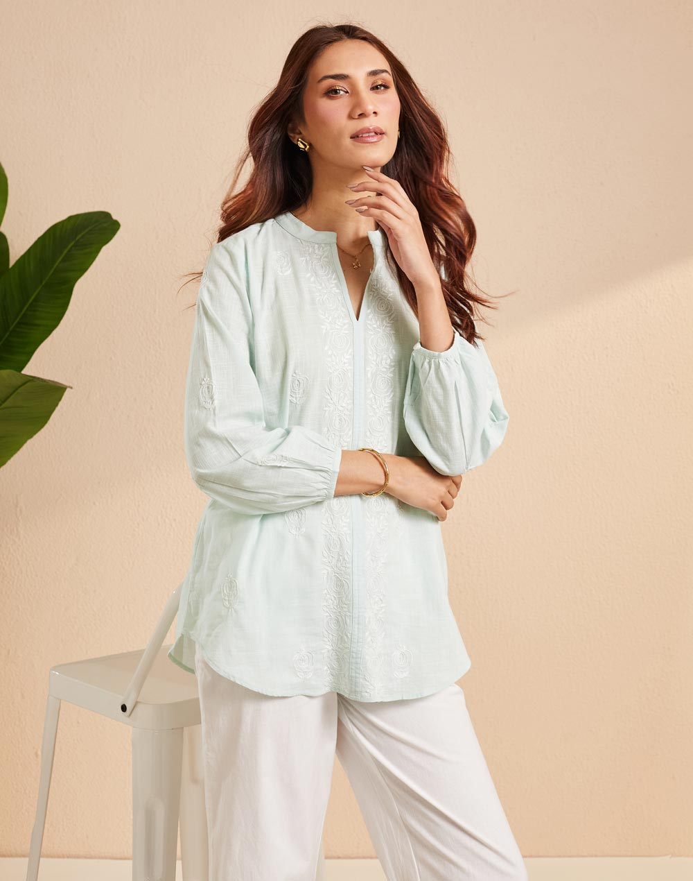 Green Cotton Chikankari Clara Tunic