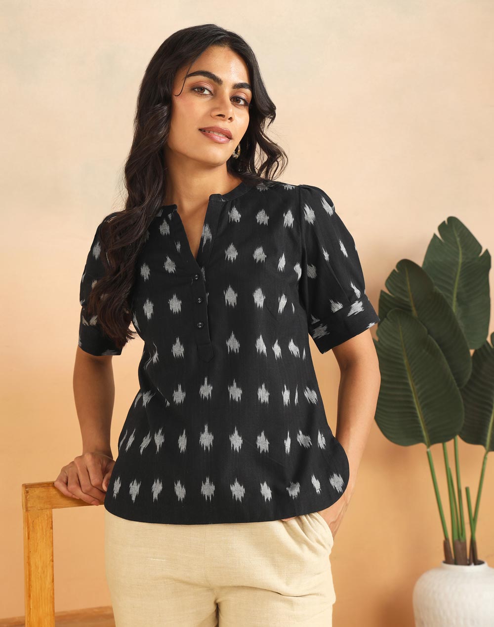 Black Cotton Ikat Top