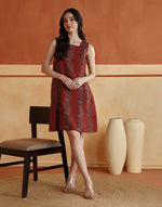 Red Cotton Linen Block Print Floral Indian Short Dress for Women from Fabindia UK