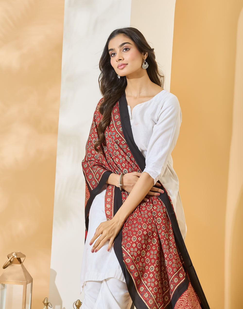 Red Viscose Blend Ajrakh Printed Stole