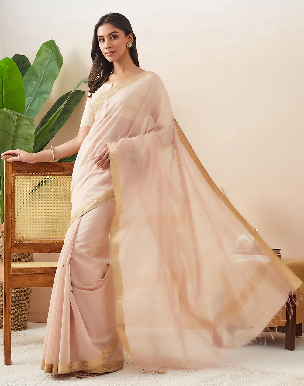 Pink Cotton Silk Blend Maheshwari Sari