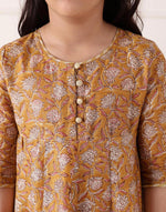 Mustard Cotton Silk Blend Hand Block Printed 3pc Churidar Set