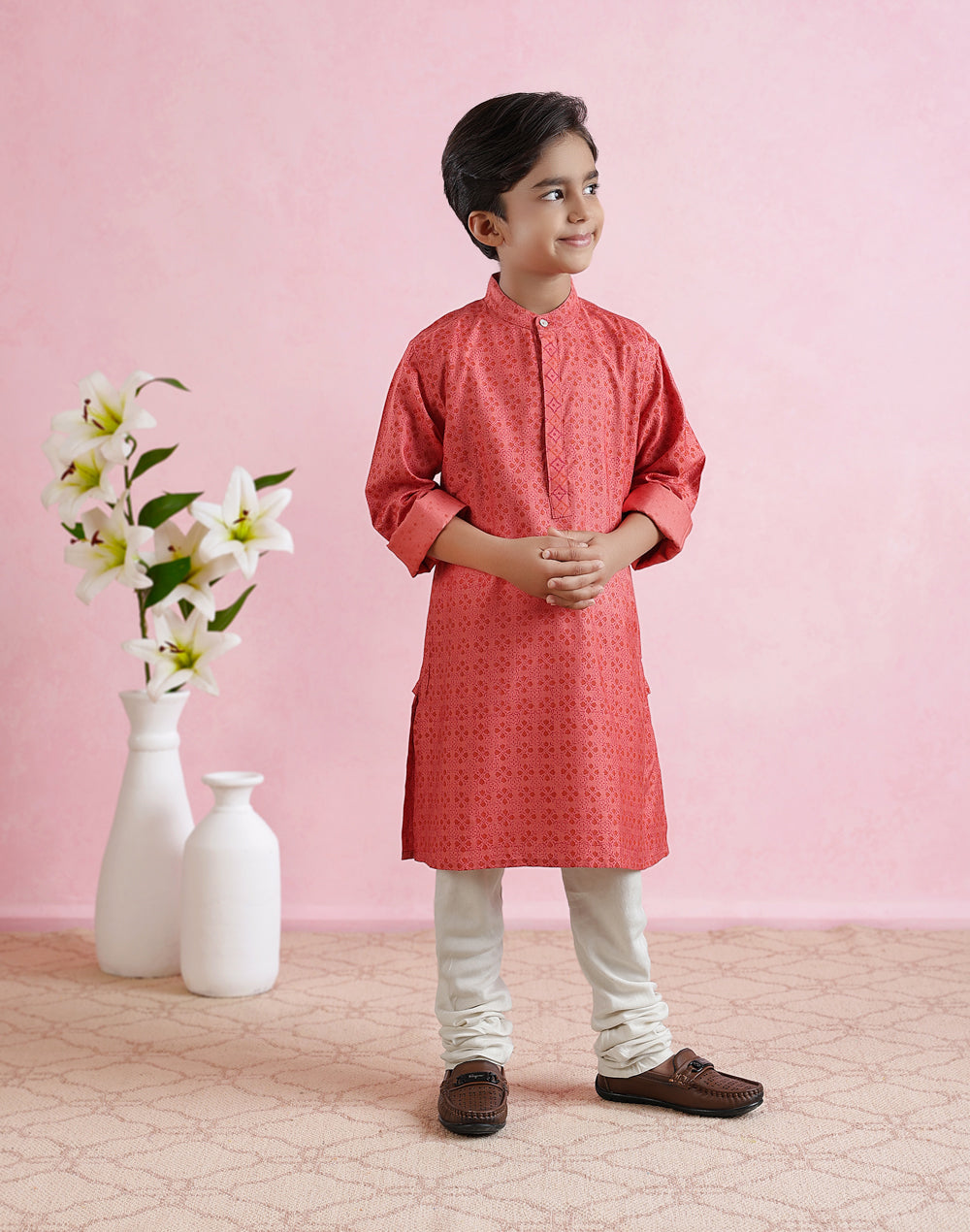 Pink Viscose Blend Hand Block Printed Long Kurta