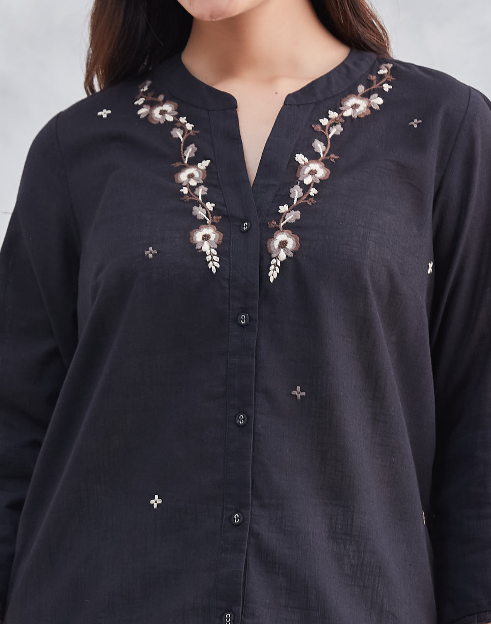Black Cotton Hand Embroidered Shirt