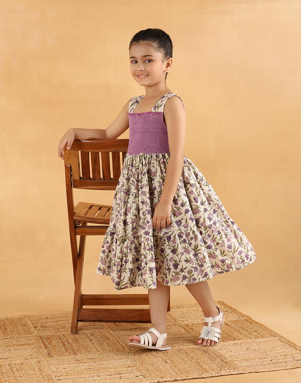 Purple Cotton Hand Block Printed Dress