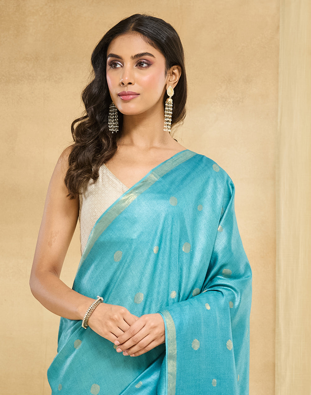 Turquoise Silk Blend Sari