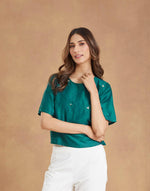 Green Cotton Silk Embroidered Short Top