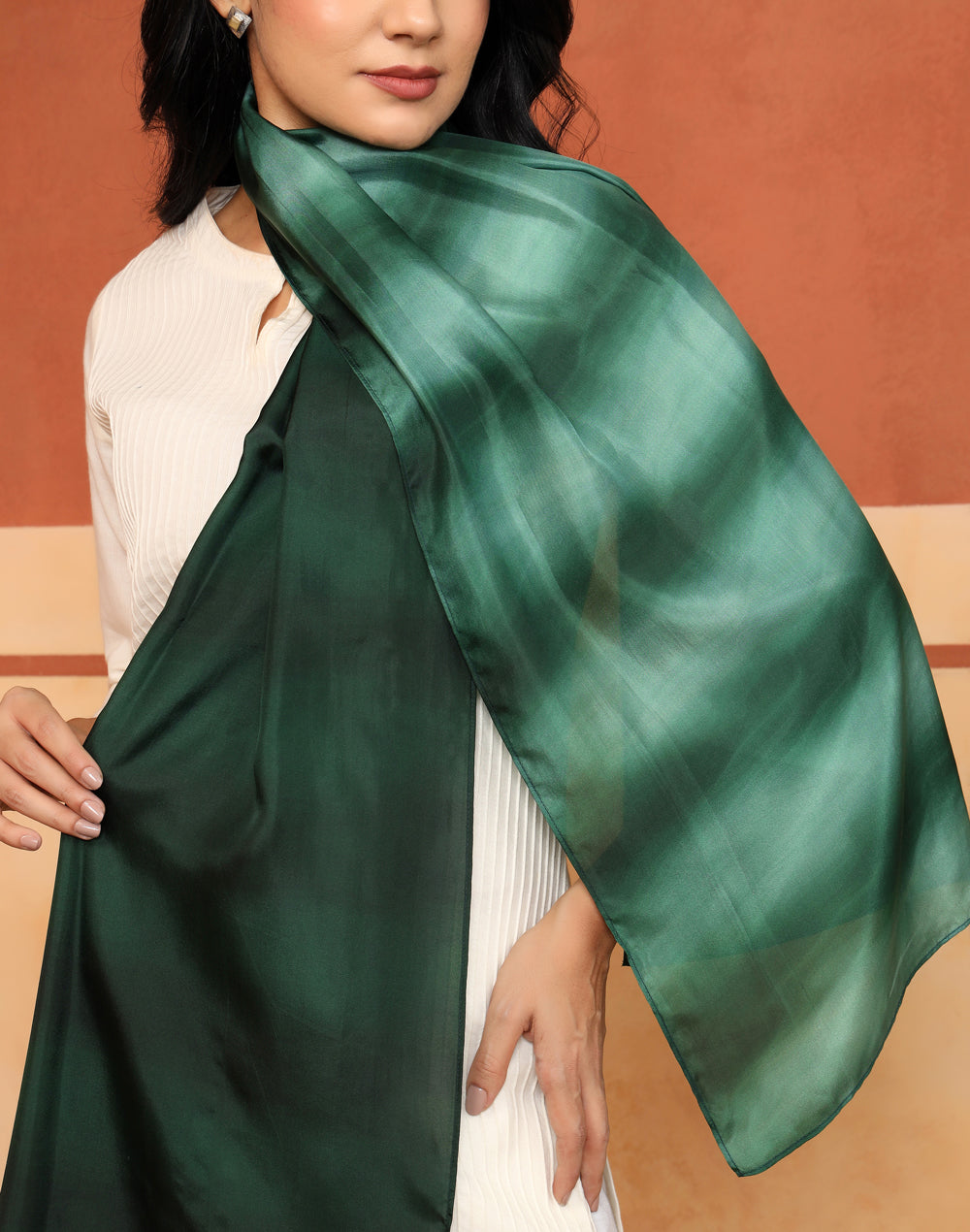 Green Abstract Print Stole styled for layering over kurtas
