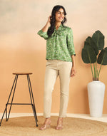 Green Rayon Blend Hand Block Printed Helen Top