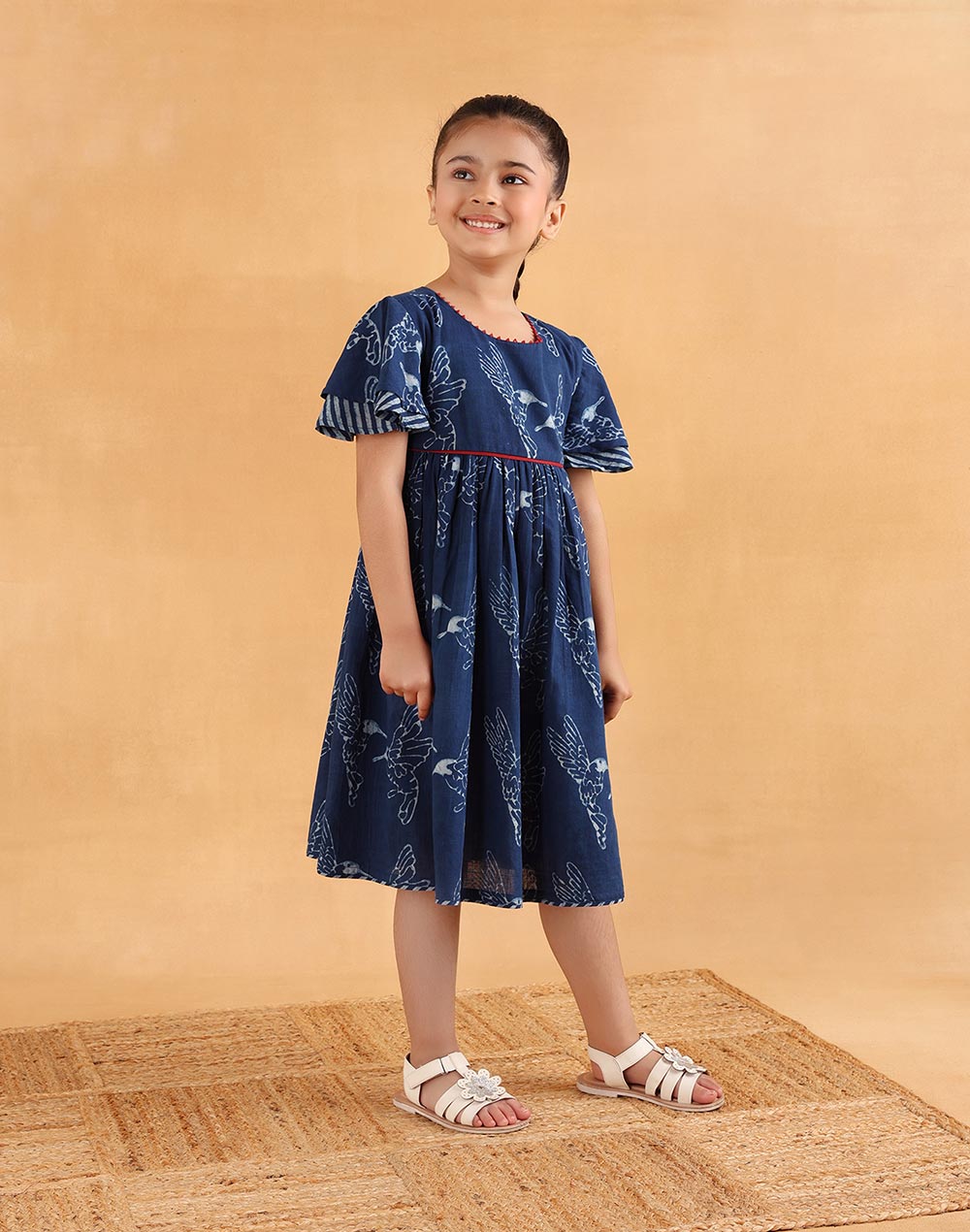 Indigo Cotton Dabu Printed Dress